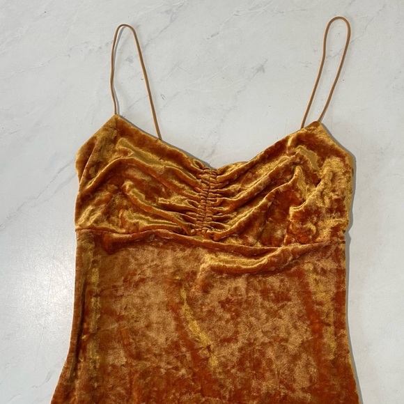 Urban Outfitters Golden Orange Crushed Velvet Mini Dress Small Whimsigoth Fairy - Picture 4 of 7